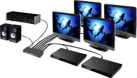4 portos HDMI elosztó, audio csatlakozás, távirányító, 3648 x 2160 px, fekete, SpeaKa Professional 6. kép