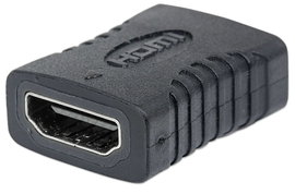 HDMI közösítő adapter, 1x HDMI aljzat - 1x HDMI aljzat, aranyozott, fekete, Manhattan
