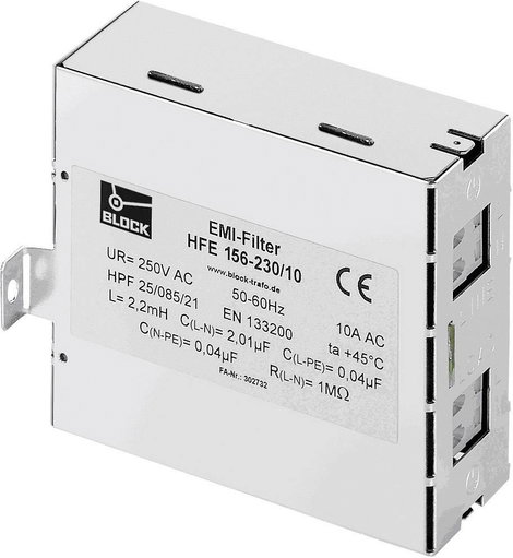 Rádiójel vezérlésű zavarszűrő 250 V/AC 12 A (Sz x Ma) 45 mm x 110 mm Block HFE 156-230/12 1 db