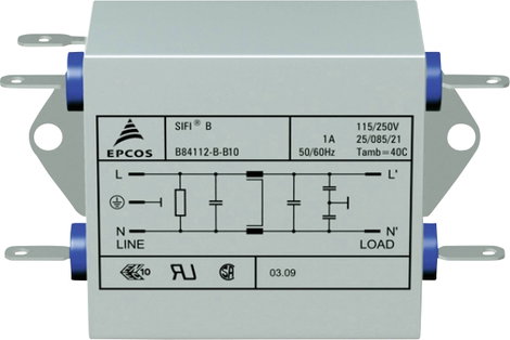 Zavarszűrő 250 V/AC 6 A 3.3 mH (H x Sz x Ma) 105 x 84 x 38.1 mm Epcos B84112B0000B060 1 db