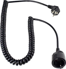 Hálózati spirálkábeles hosszabbítókábel, fekete, 2,5 m, HO5VV-F 3 G 1,5 mm², AS Schwabe 70410