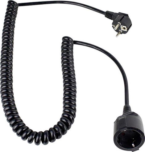 Hálózati spirálkábeles hosszabbítókábel, fekete, 2,5 m, HO5VV-F 3 G 1,5 mm², AS Schwabe 70410