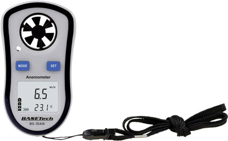 Szélmérő, légsebességmérő anemométer, hőmérő funkcióval 0,1 - 30 m/s-ig Basetech BS-10AN