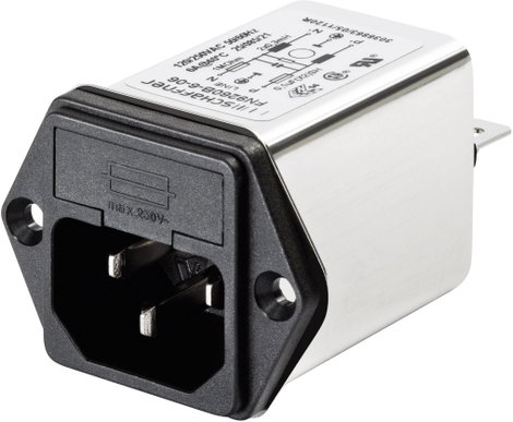 Hálózati szűrő kapcsolóval, hidegkészülék aljjal 250 V/AC 2 A 2.7 mH (Sz x Ma) 46 mm x 32 mm Schaffn