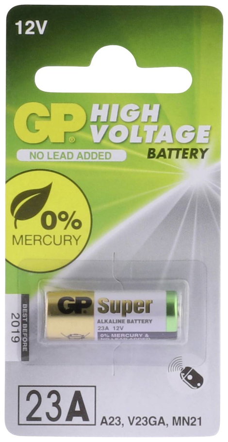 23A alkáli elem, távirányító elem, 12V 55 mAh, GP Super A23, E23A, V23A, V23PX, V23GA, L1028, MN21, 4. kép