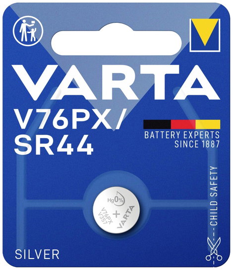 V 76 PX gombelem, ezüstoxid, 1,55V, 160 mAh, Varta 357, 303, V13GS, SR44W, SR44, SR1154, D357, RW42, 2. kép