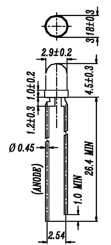 LED 3MM, kék, 264-7SUBC/C470/S400-A4 2. kép