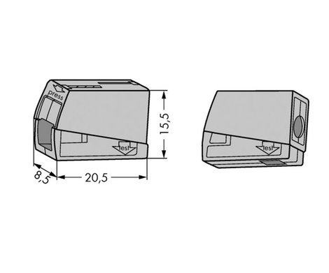Lámpa vezetékösszekötő 2 vezetékes, 0,5 - 2,5 mm² 24A, szürke, 1 db, WAGO 224-101 2. kép