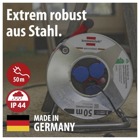 Kábeldob 50 m, IP44, szürke/fekete, 3 részes, H05RR-F 3 G 1,5 mm², 230V, Brennenstuhl 1198530 2. kép
