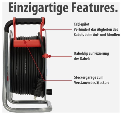 Kábeldob 50 m, IP44, szürke/fekete, 3 részes, H05RR-F 3 G 1,5 mm², 230V, Brennenstuhl 1198530 4. kép