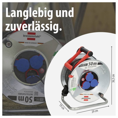 Kábeldob 50 m, IP44, szürke/fekete, 3 részes, H05RR-F 3 G 1,5 mm², 230V, Brennenstuhl 1198530 7. kép