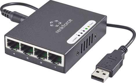 Hálózati switch, USB tápellátással, 4 port, Renkforce