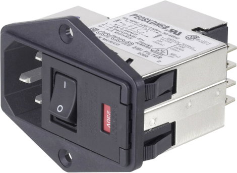 Hálózati szűrő kapcsolóval, 2 biztosítékkal, hidegkészülék aljjal 250 V/AC 6 A TE Connectivity PS0SX