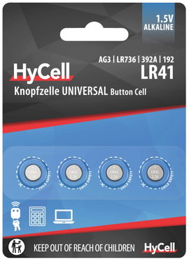LR41 gombelem, alkáli mangán, 1,5V, 30 mAh, 4 db, HyCell AG3, V3GA, G3A, 3GA, 192, L736, LR736, RW87