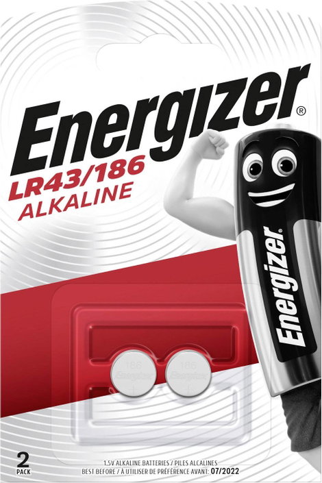 LR43 gombelem, alkáli mangán, 1,5V, 123 mAh, 2 db, Energizer AG12, V12GA, G12A, 12GA, PX86A, LR1131,