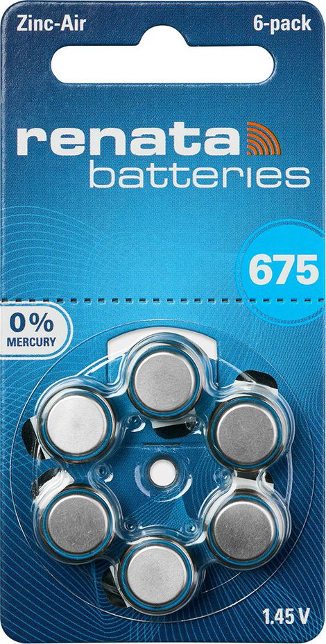 ZA675 hallókészülék elem, cink-levegő, 1,4V, 660 mAh, 6 db, Renata ZA675, PR44