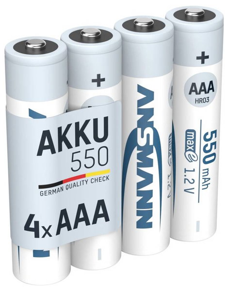 Mikroceruza akku AAA NiMH, 1,2V 550 mAh, 4 db, Ansmann maxE HR3, HR03, UO100557, DC2400, DC2400B4N,  5. kép
