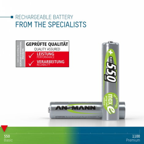 Mikroceruza akku AAA NiMH, 1,2V 550 mAh, 4 db, Ansmann maxE HR3, HR03, UO100557, DC2400, DC2400B4N,  7. kép