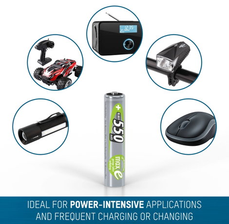 Mikroceruza akku AAA NiMH, 1,2V 550 mAh, 4 db, Ansmann maxE HR3, HR03, UO100557, DC2400, DC2400B4N,  8. kép