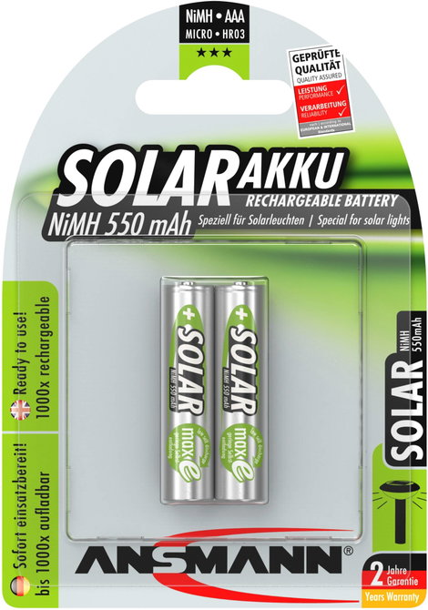 Mikroceruza akku AAA NiMH, 1,2V 550 mAh, 2 db, Ansmann maxE HR3, HR03, UO100557, DC2400, DC2400B4N,  5. kép
