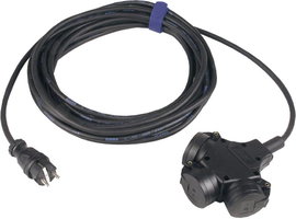 Kültéri, gumi hálózati hosszabbítókábel védőkupakkal, fekete, 3 m, H07RN-F 3G 1,5 mm², SIROX 345.503