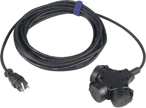 Kültéri, gumi hálózati hosszabbítókábel védőkupakkal, fekete, 3 m, H07RN-F 3G 1,5 mm², SIROX 345.503