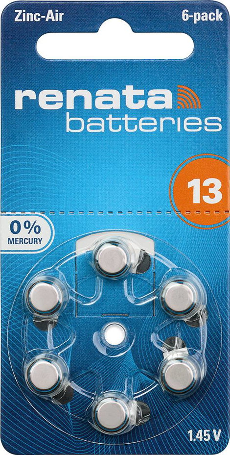 ZA13 hallókészülék elem, cink-levegő, 1,4V, 305 mAh, 6 db, Renata ZA13, PR48
