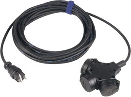 Kültéri, gumi hálózati hosszabbítókábel védőkupakkal, fekete, 5 m, H07RN-F 3G 1,5 mm², SIROX 345.505