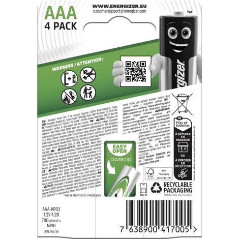 Mikroceruza akku AAA NiMH, 1,2V 700 mAh, 4 db, Energizer Power Plus HR3, HR03, UO100557, DC2400, DC2 2. kép