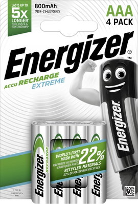 Mikroceruza akku AAA NiMH, 1,2V 800 mAh, 4 db, Energizer Extreme HR3, HR03, UO100557, DC2400, DC2400