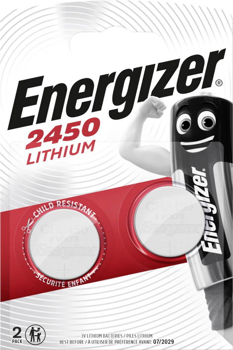 CR2450 lítium gombelem, 3 V, 620 mA, 2 db, Energizer BR2450, DL2450, ECR2450, KCR2450, KL2450, KECR2