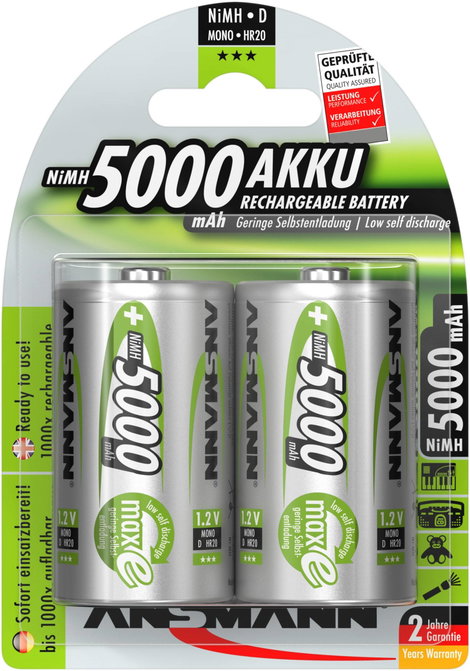 Góliát akku D NiMH, 1,2V 5000 mAh, 2 db, Ansmann maxE HR20, LR20, D, AM1, XL, MN1300, 813, E95, LR20 3. kép