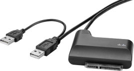 Merevlemez átalakító, 1x USB 2.0 dugó A - 1x SATA kombi dugó, 7+15 pólus, 0,3 m, fekete, Renkforce