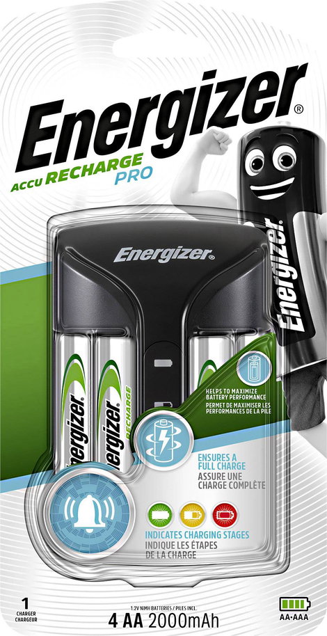Ceruza (AA), mikroceruza (AAA) akkutöltő NiMH akkukhoz, 4db 2000 mAh Energizer akkuval Energizer Pro 10. kép