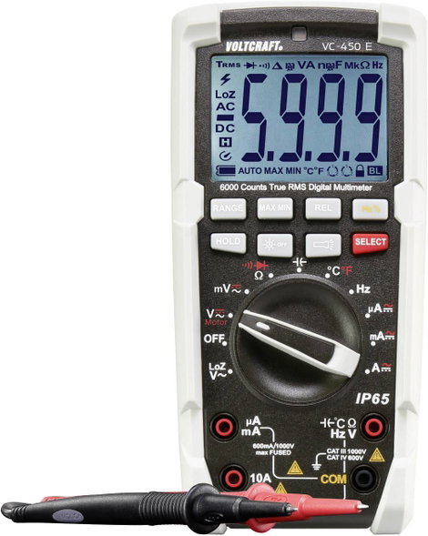 Digitális multiméter, IP65 por és vízálló True RMS mérőműszer, LED lámpával 1000V AC/DC 10A AC/DC Vo