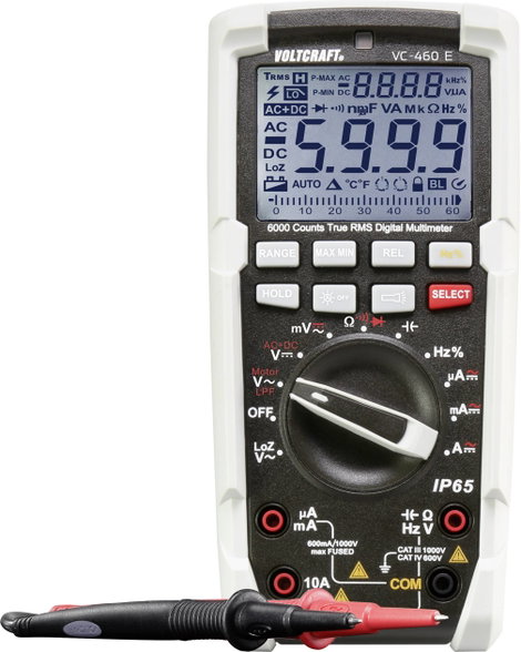 Digitális multiméter, Tru RMS mérőműszer, beépített LED lámpával 1000V AC/DC 10A AC/DC Voltcraft VC-