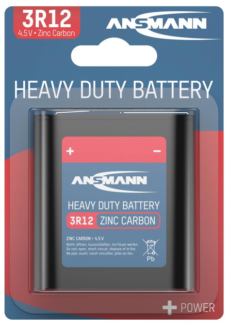 4,5V-os laposelem, cink-szén, 1700 mAh, Ansmann 3R12, 3LR12, 1203, V4912, MN1203, 312G, LR12, 4,5 V  2. kép