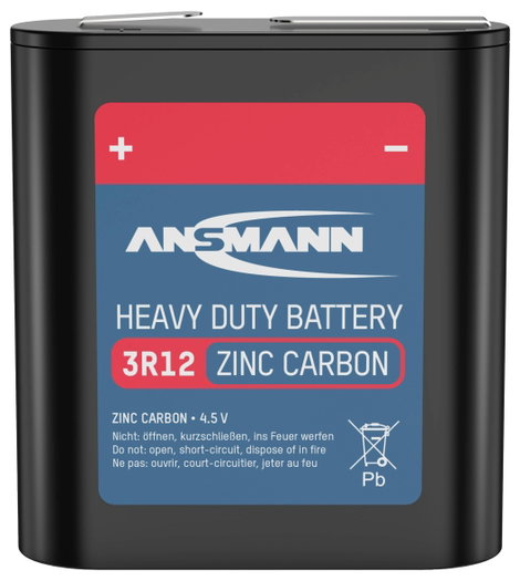 4,5V-os laposelem, cink-szén, 1700 mAh, Ansmann 3R12, 3LR12, 1203, V4912, MN1203, 312G, LR12, 4,5 V  3. kép