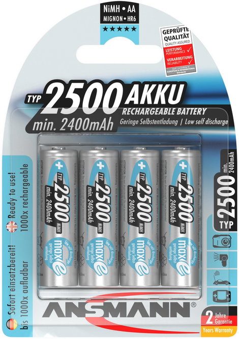Ceruza akku AA, NiMH, 1,2V 2500 mAh, 4 db, Ansmann maxE LR06, AA, LR6, AAB4E, AM3, 815, E91, LR6N 15. kép