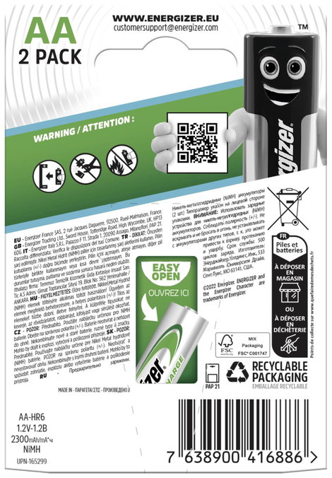 Ceruza akku AA, NiMH, 1,2V 2300 mAh, 2 db, Energizer Extreme LR06, AA, LR6, AAB4E, AM3, 815, E91, LR 2. kép