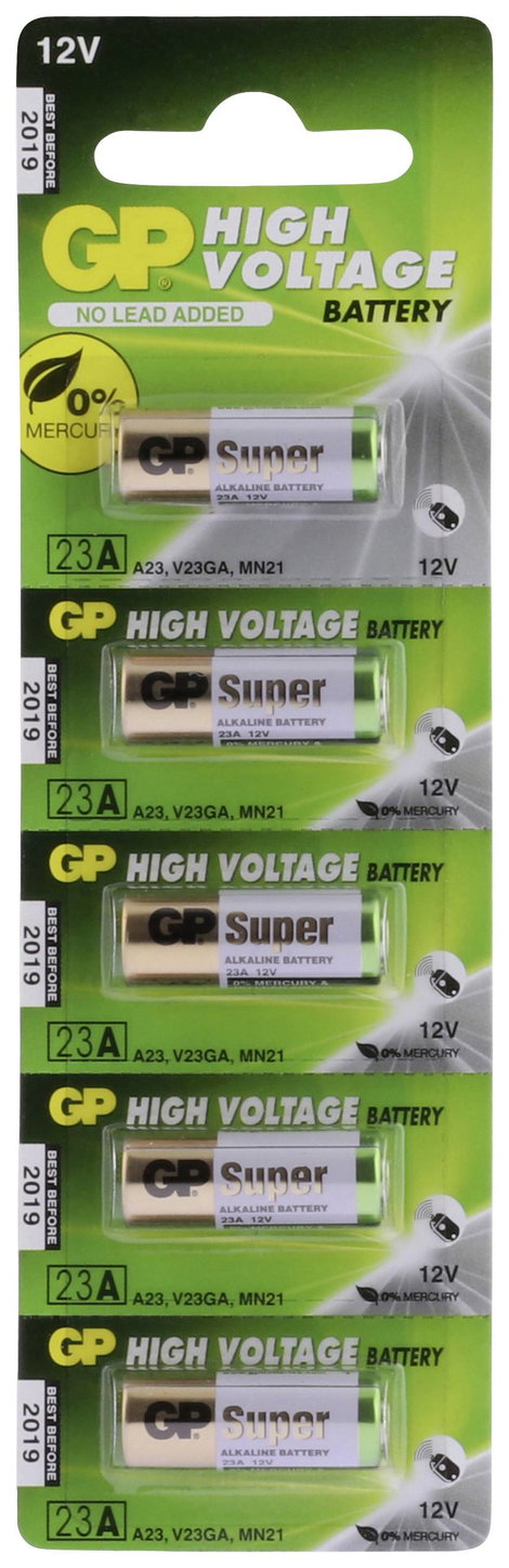 23A alkáli elem, távirányító elem, 12V 38 mAh, 5 db, GP Super A23, E23A, V23A, V23PX, V23GA, L1028, 4. kép