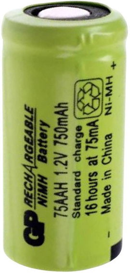2/3 AA akku NiMH 1.2V 750 mAh, Flat-Top, GP Batteries GP75AAH