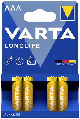 Mikroelem AAA, alkáli mangán, 1,5V, 4 db, Varta Longlife LR03, AAA, LR3, AM4M8A, AM4, S