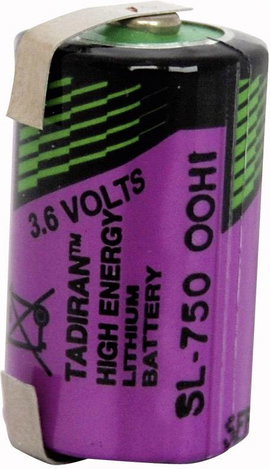 1/2 AA lítium elem, forrasztható, 3,6V 1100 mAh, forrfüles, 14,7 x 25,2 mm, Tadiran SL750/T