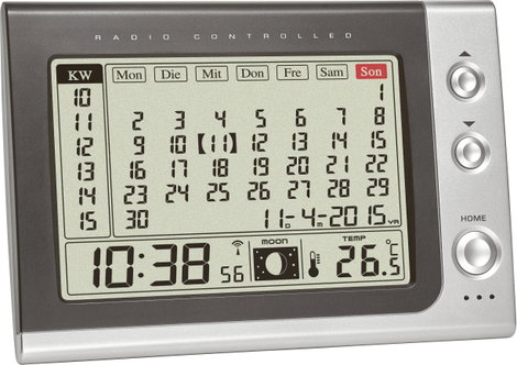 Rádiójel vezérelt digitális ébresztőóra és naptár, antracit/ezüst, TFA 60.2529.54
