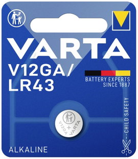 LR43 gombelem, alkáli mangán, 1,5V, 80 mAh, 1 db, Varta AG12, V12GA, G12A, 12GA, PX86A, LR1131, 186,