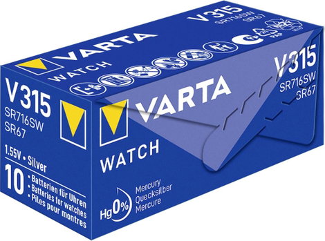 315 gombelem, ezüstoxid, 1,55V, 20 mAh, Varta SR716SW, SR67, SR716, V315, D315, 614, HA, 280‑56, SB‑ 3. kép