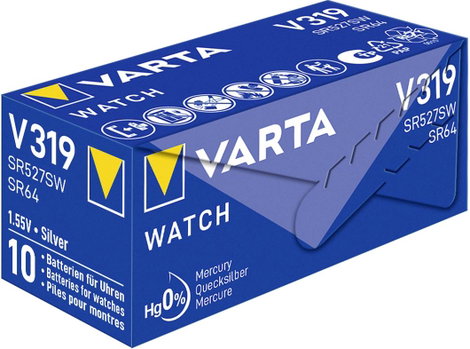 319 gombelem, ezüstoxid, 1,55V, 16 mAh, Varta R527SW, SR64, SR527, V319, D319, 615, 280‑60, SB‑AE, S 3. kép