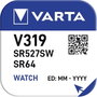 319 gombelem, ezüstoxid, 1,55V, 16 mAh, Varta R527SW, SR64, SR527, V319, D319, 615, 280‑60, SB‑AE, S 4. bélyegkép