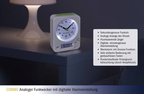 TFA Dostmann 60.1511.02 Rádiójel vezérlésű Ébresztőóra Fehér Fluoreszkáló Mutató 4. kép